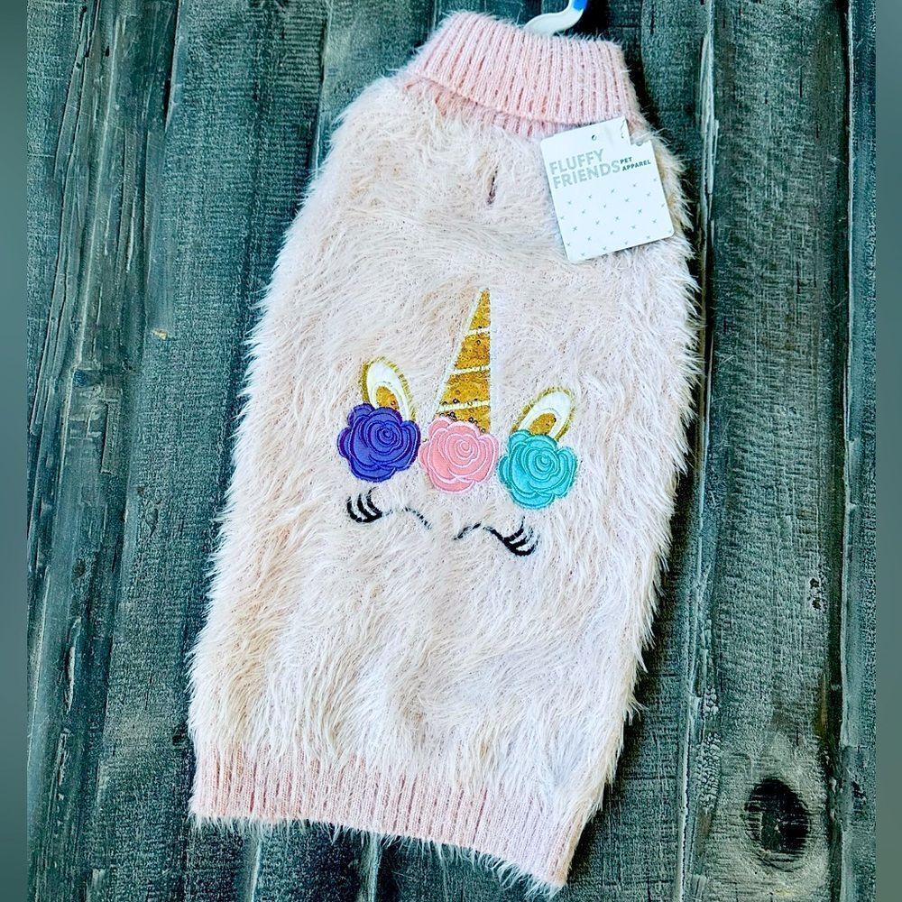 Soft Pink Unicorn Sequin Embroidered Dog Pet Sweater M